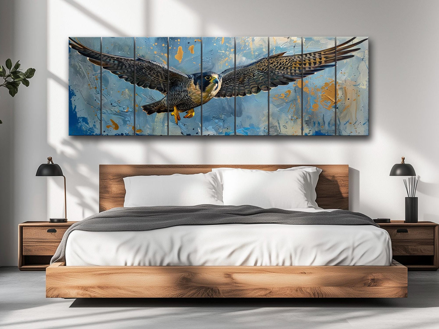 Peregrine Falcon Wall Art – Rustic Wood Decor | Majestic Bird Print Panel