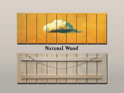 Natural Wood Wall Art - Canary Yellow Retro Print on Rustic Wood Planks