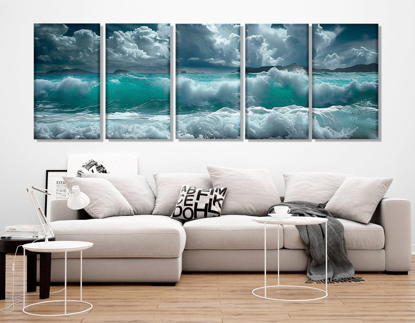 Sea Painting Canvas | Large Ocean Waves Panoramic Wall Art - Ready to Hang