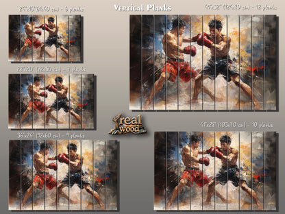 Abstract Muay Thai Painting Printed on Wood, Muay Thai Wall Art,  Martial Arts Print on Wood, MMA Wall Art, Gym Wall Decor, Wood Wall Art
