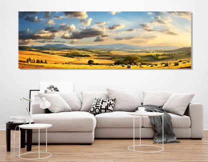 Field with Haystacks Canvas | Rustic Farm Wall Art - Framed & Ready to Hang