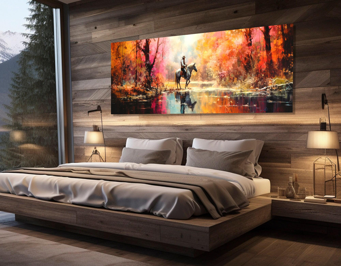Horseman Canvas Art – Abstract Colorful Forest Painting | Framed & Ready to Hang