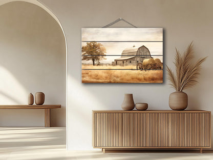 Rustic Wood Wall Art – Old Barn Painting on Natural Wood Plank Art with Vibrant UV Printing