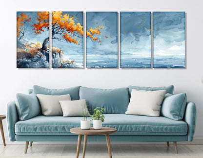 Lonely Tree Canvas Print – Panoramic Sea Canvas, Modern Bedroom Wall Art, Framed Ready to Hang
