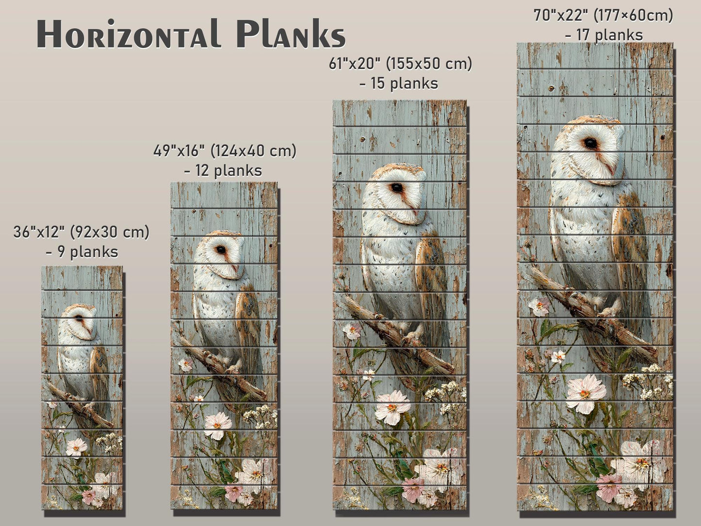 Rustic Wood Wall Art – Barn Owl and Wildflowers on Wood Planks – Farmhouse Nature Decor