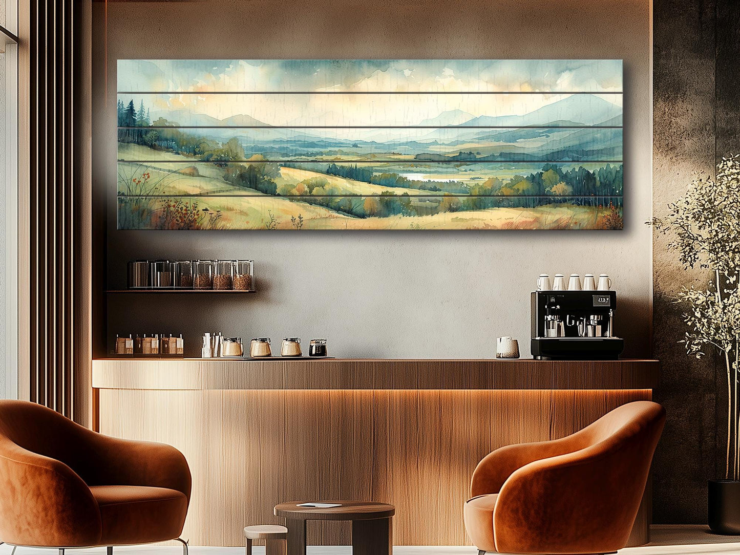 Rustic Wood Wall Art - Panoramic Natural Wood Print | Green Meadow Wooden Wall Decor
