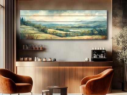 Rustic Wood Wall Art - Panoramic Natural Wood Print | Green Meadow Wooden Wall Decor