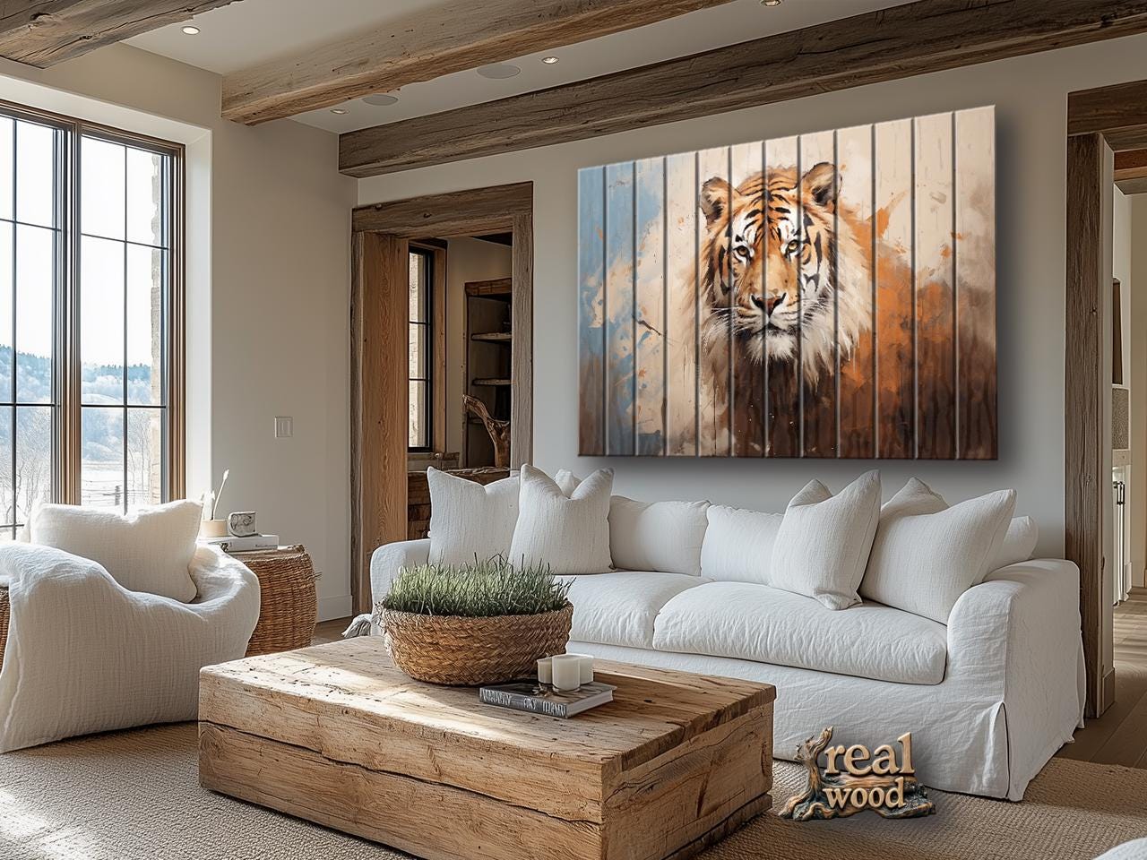 Tiger Wood Wall Art – Natural Wood Print | Abstract Tiger Print Wooden Decor
