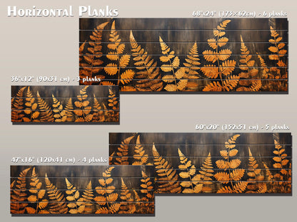 Golden Ferns Rustic Art Printed on Natural Wood – Botanical Wall Decor