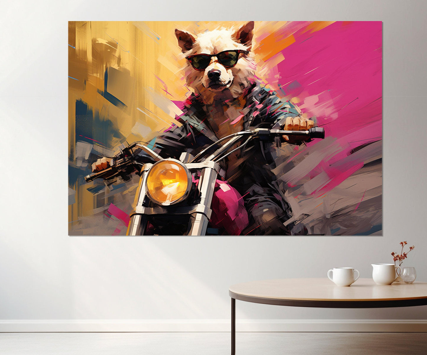 Dog Motorcycle Canvas - Framed Cotton Print | Biker Wall Art & Gift Idea