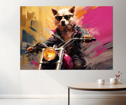 Dog Motorcycle Canvas - Framed Cotton Print | Biker Wall Art & Gift Idea