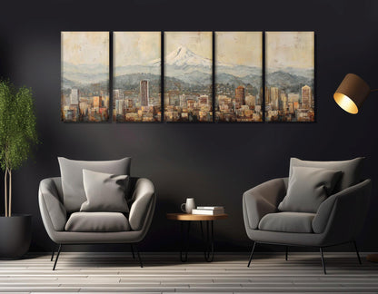Portland Skyline Canvas - Abstract Wall Art | Rustic Framed Canvas Print, Ready to Hang