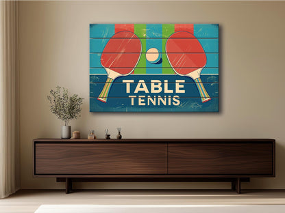 Vintage Table Tennis Art – Rustic Natural Wood Print | Unique Sports Gift