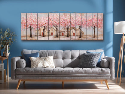 Spring Orchard Wood Print – Rustic Wood Wall Art With Blossoming Tree Artwork