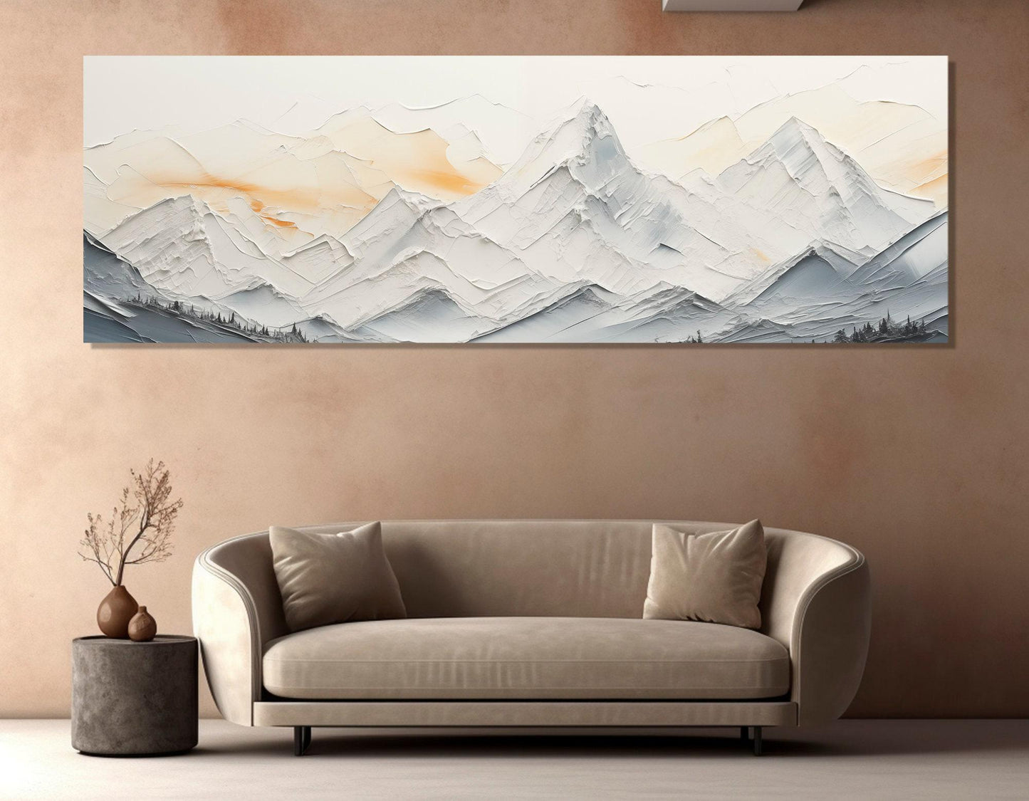 Mountains Canvas Print - Soft Tones Painting | Framed Contemporary Wall Art, Gallery Wrapped Canvas