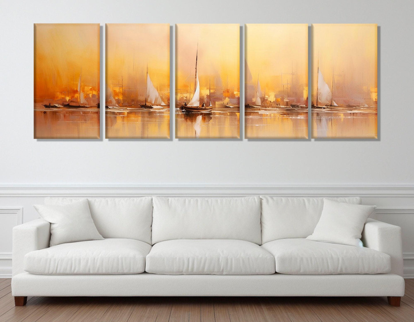 Yacht Canvas Print – Framed Sailing Wall Art With Abstract Sailboats and Sunset