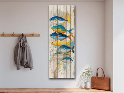 Nautical Wood Wall Art – Rustic Coastal Wall Decor With Colorful Fish Print