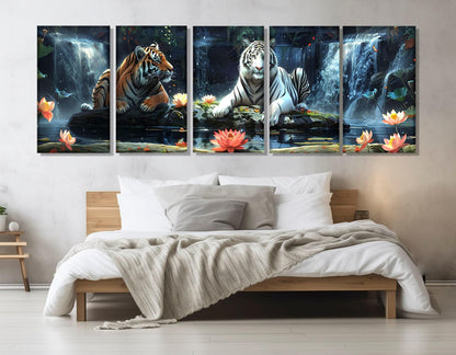 Tigers Wall Art – Scenic Tiger Painting on Cotton Canvas | Large Framed Poster