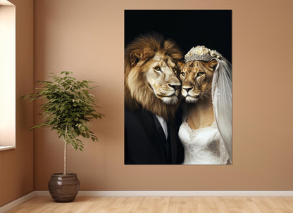 Newlyweds Canvas Print – Lion Couple Poster | Framed Canvas Art, Ready to Hang