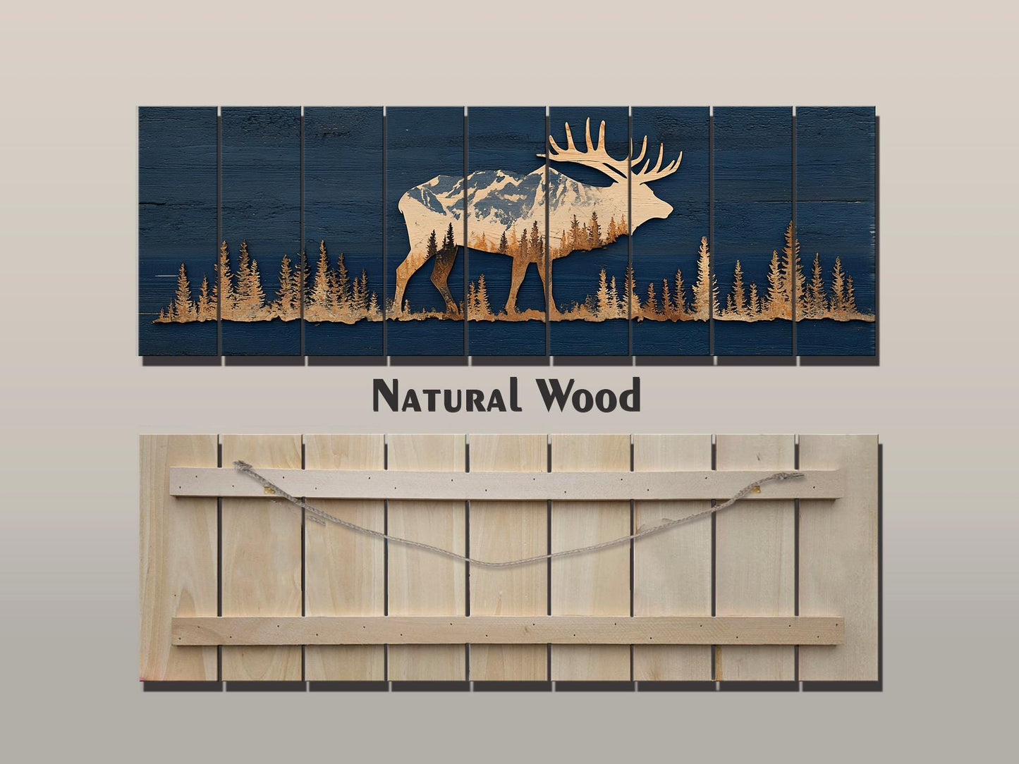 Elk Silhouette Wall Art - Rustic Wildlife Decor With Mountain Forest Print