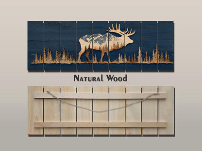 Elk Silhouette Wall Art - Rustic Wildlife Decor With Mountain Forest Print