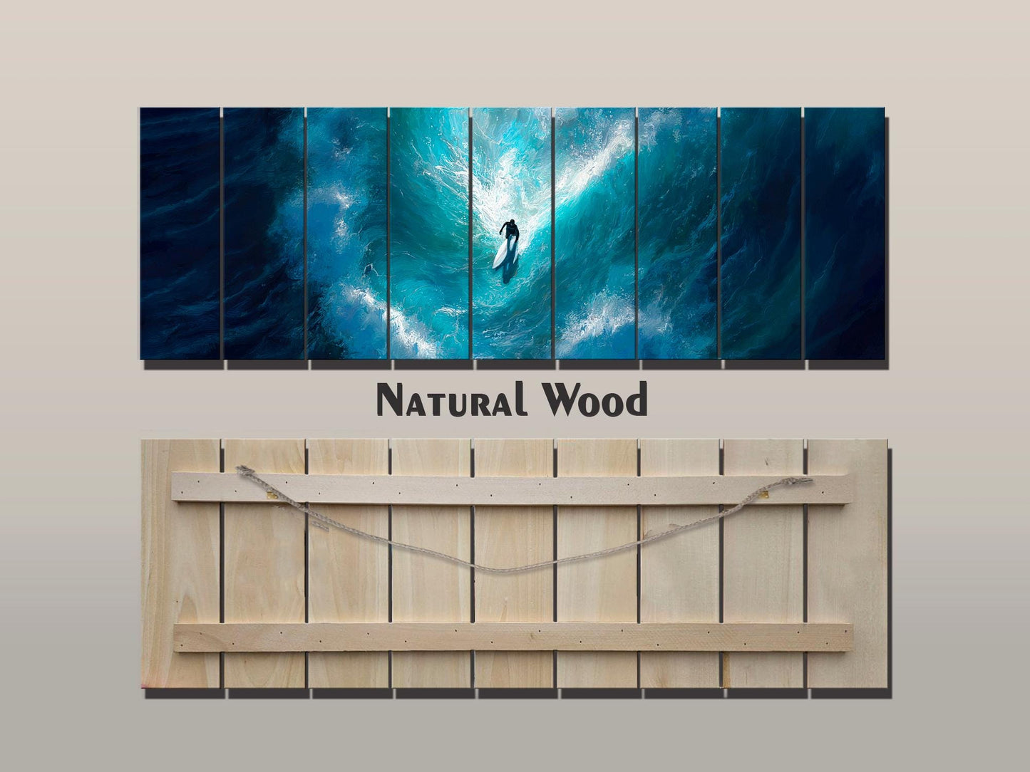 Surfer Wood Wall Art – Ocean Wall Decor | UV Printed Wood Art for Beach House