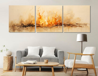 Burning Fire Canvas - Large Panoramic Wall Art | Modern Bedroom Decor, Ready to Hang