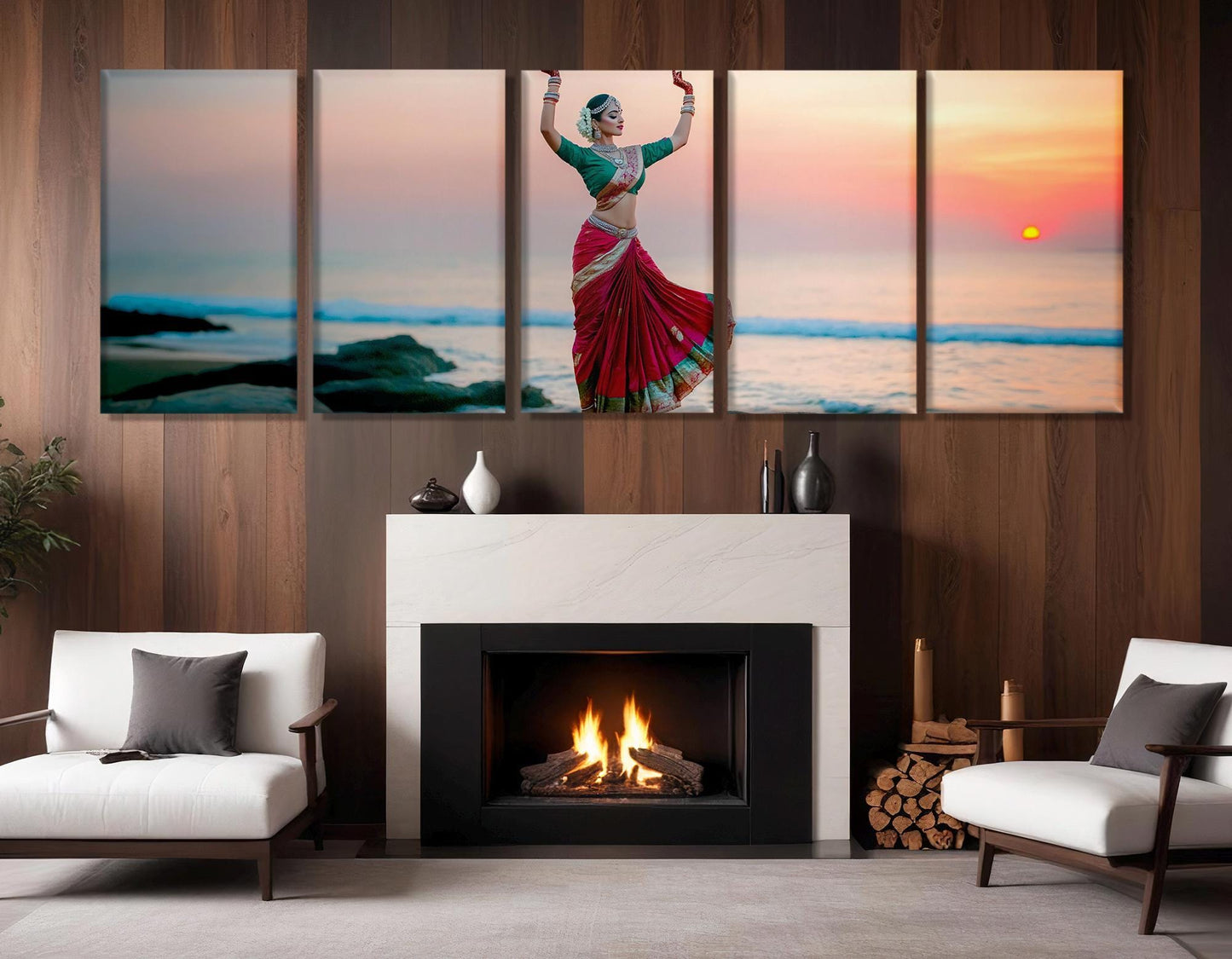 Indian Odissi Dance Canvas – Vibrant Cotton Canvas Print | Framed Beach Sunset Art