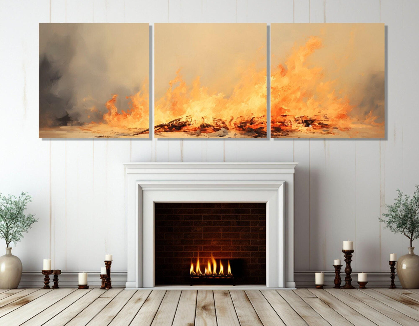 Burning Fire Canvas Print – Large Abstract Fire Painting | Ready to Hang Framed Art