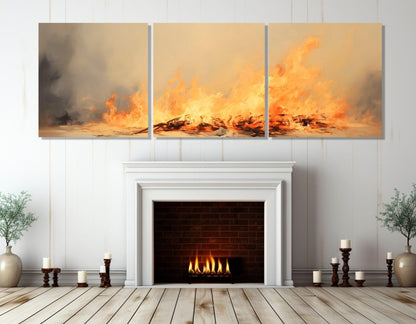 Burning Fire Canvas Print – Large Abstract Fire Painting | Ready to Hang Framed Art