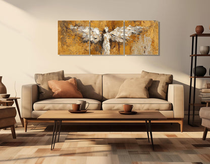 Abstract Angel Silhouette Canvas Print, Religious Wall Art, Christian Bedroom Wall Decor, Framed and Ready to Hang