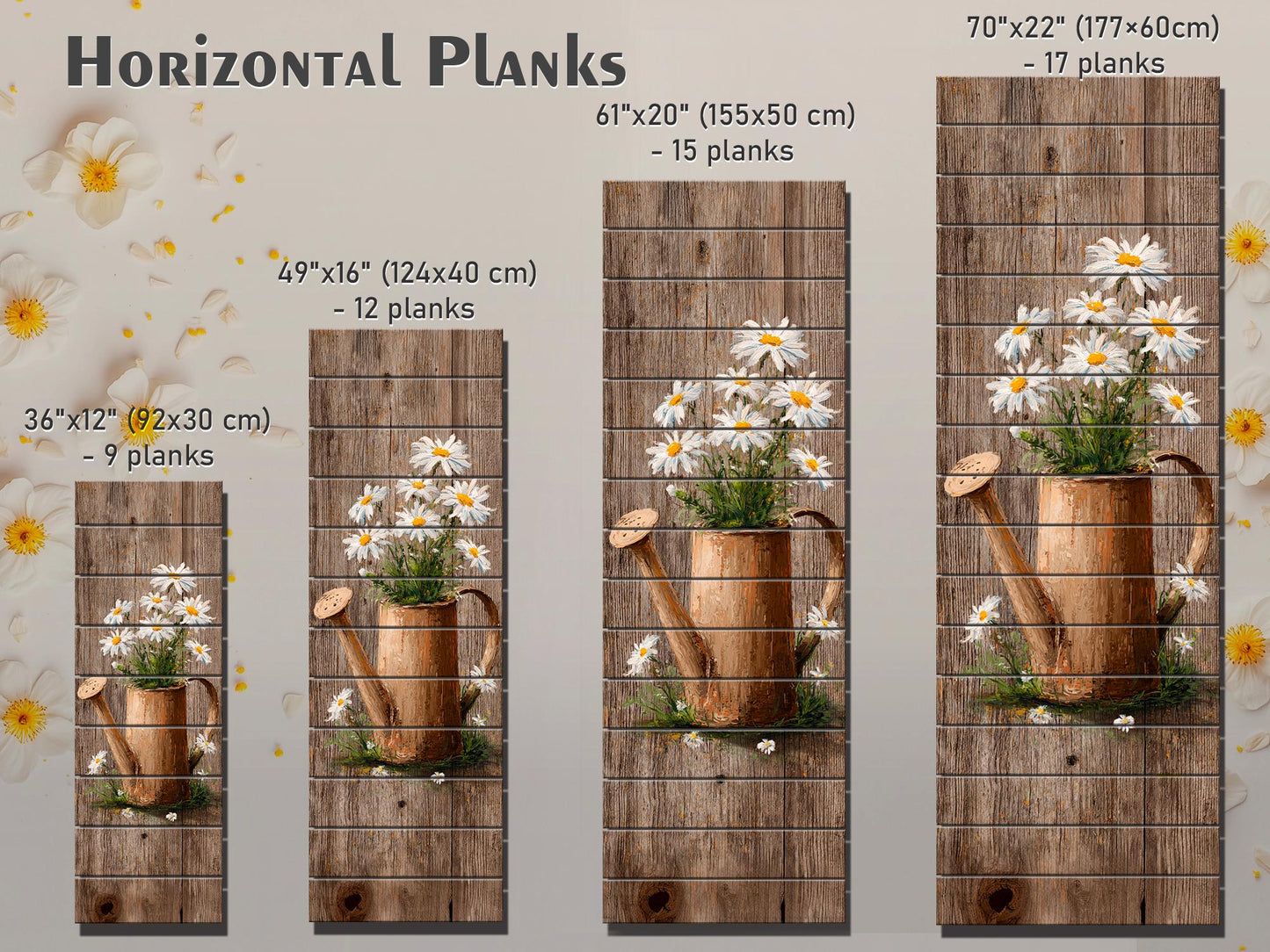 Rustic Wood Wall Art – Farmhouse Wall Decor | Watering Can & Daisy Floral Print