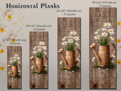 Rustic Wood Wall Art – Farmhouse Wall Decor | Watering Can & Daisy Floral Print