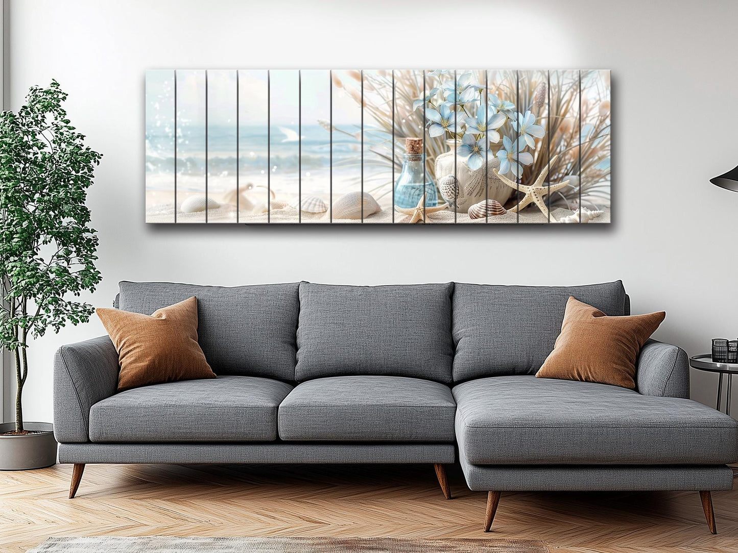 Wooden Wall Art – Coastal Beach Still Life Print on Natural Wood Planks