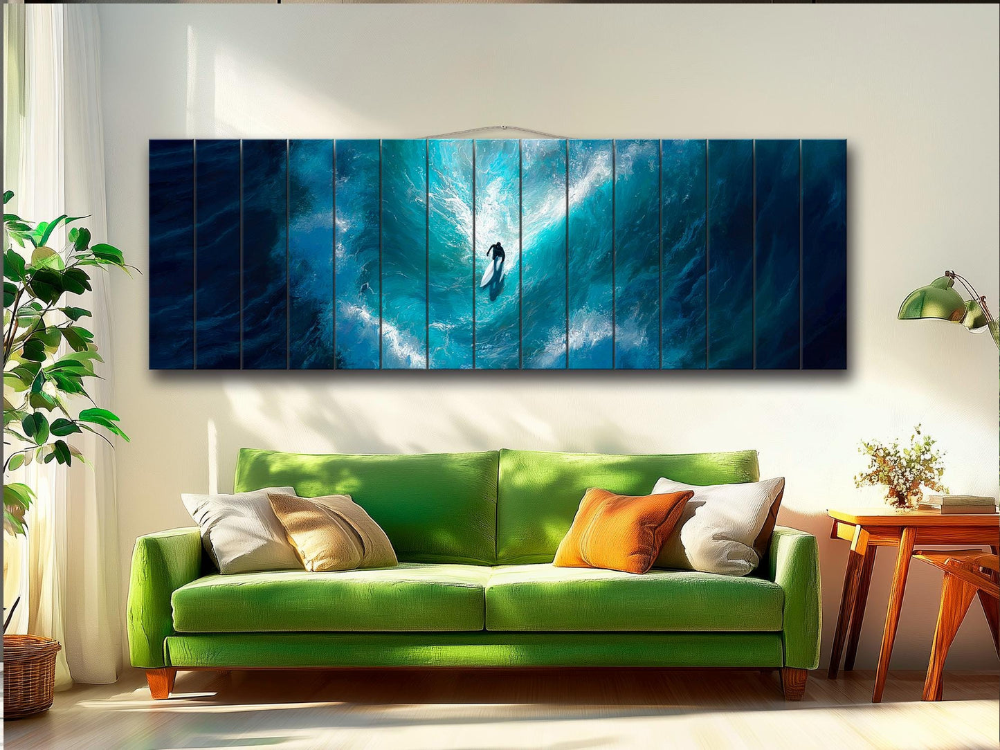 Surfer Wood Wall Art – Ocean Wall Decor | UV Printed Wood Art for Beach House