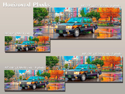 Tokyo Taxi Wood Art, Japanese Street Print