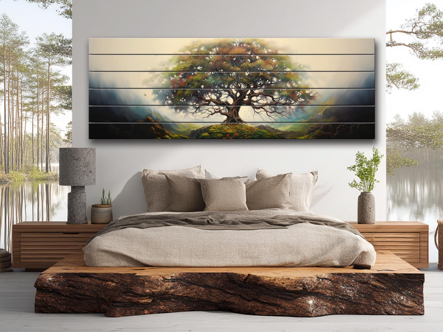 Yggdrasil Tree of Life Natural Wood Art - UV Printed Wood Plank Wall Decor