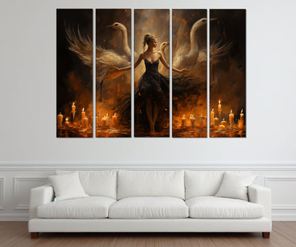 Black Swan Ballerina Painting Canvas Print, Ballet Wall Art, Ballet Studio Decor, Ballerina Gift, Ballet Poster, Framed and Ready to Hang