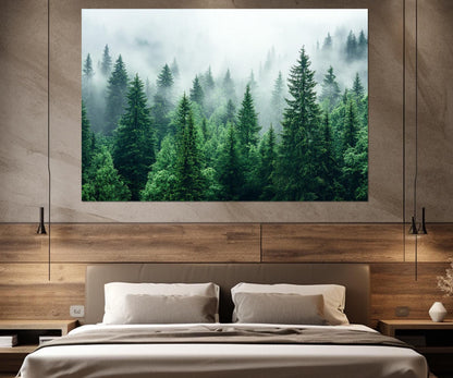 Foggy Forest Canvas Art – Pine Forest Wall Art | Framed Gallery Wrapped Canvas Print