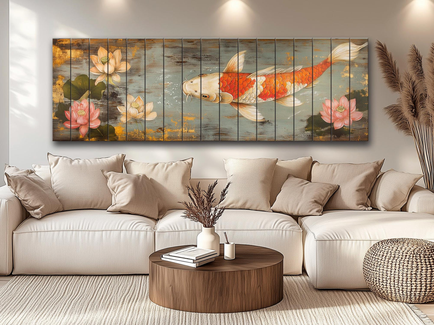 Wood Wall Art - Koi Fish Painting Printed on Wood, Fishing Wall Art, Koi Fish Poster, Fisherman Gift, Cabin Wall Decor, Fishing Lodge Decor