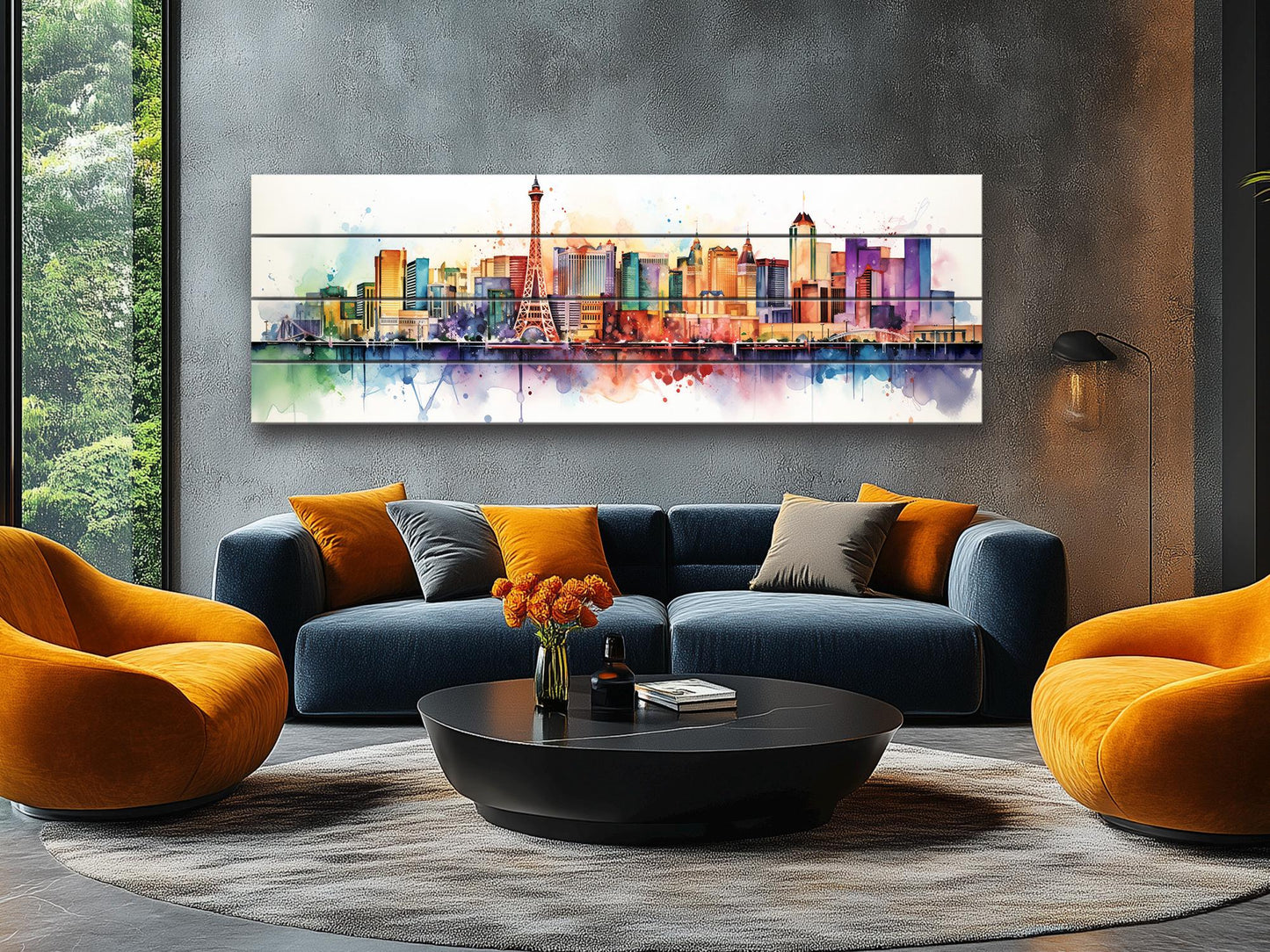 Las Vegas Wall Art – Rustic Wood Decor with Abstract Panoramic Print on Natural Wood