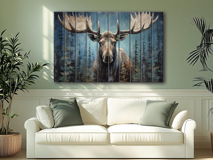 Rustic Moose Wall Art – Natural Wood Wall Decor With Wood Grain Texture