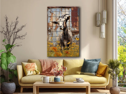 Rustic Goat Wall Art – Natural Wood Print | Farmhouse Wall Decor, Ready to Hang