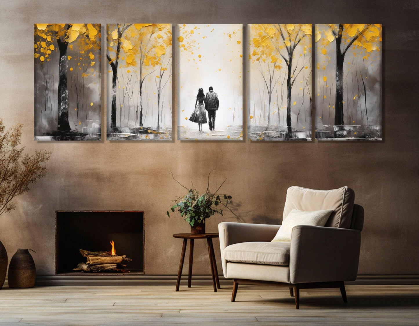 Autumn Forest Canvas Romantic Wall Art – Framed Couple Canvas Print Ready to Hang