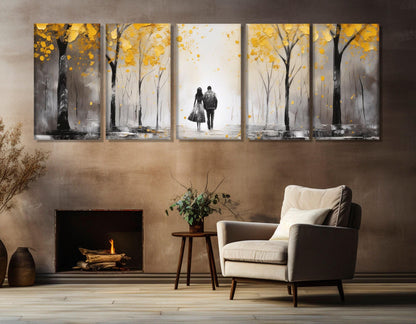 Autumn Forest Canvas Romantic Wall Art – Framed Couple Canvas Print Ready to Hang
