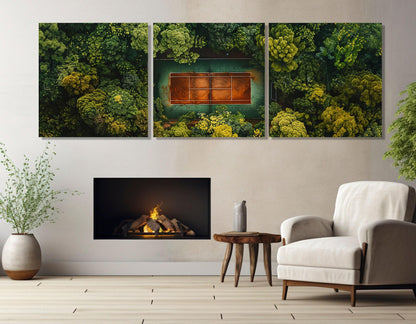 Tennis Court Canvas Abstract Print – Green Forest Wall Art | Framed & Ready to Hang