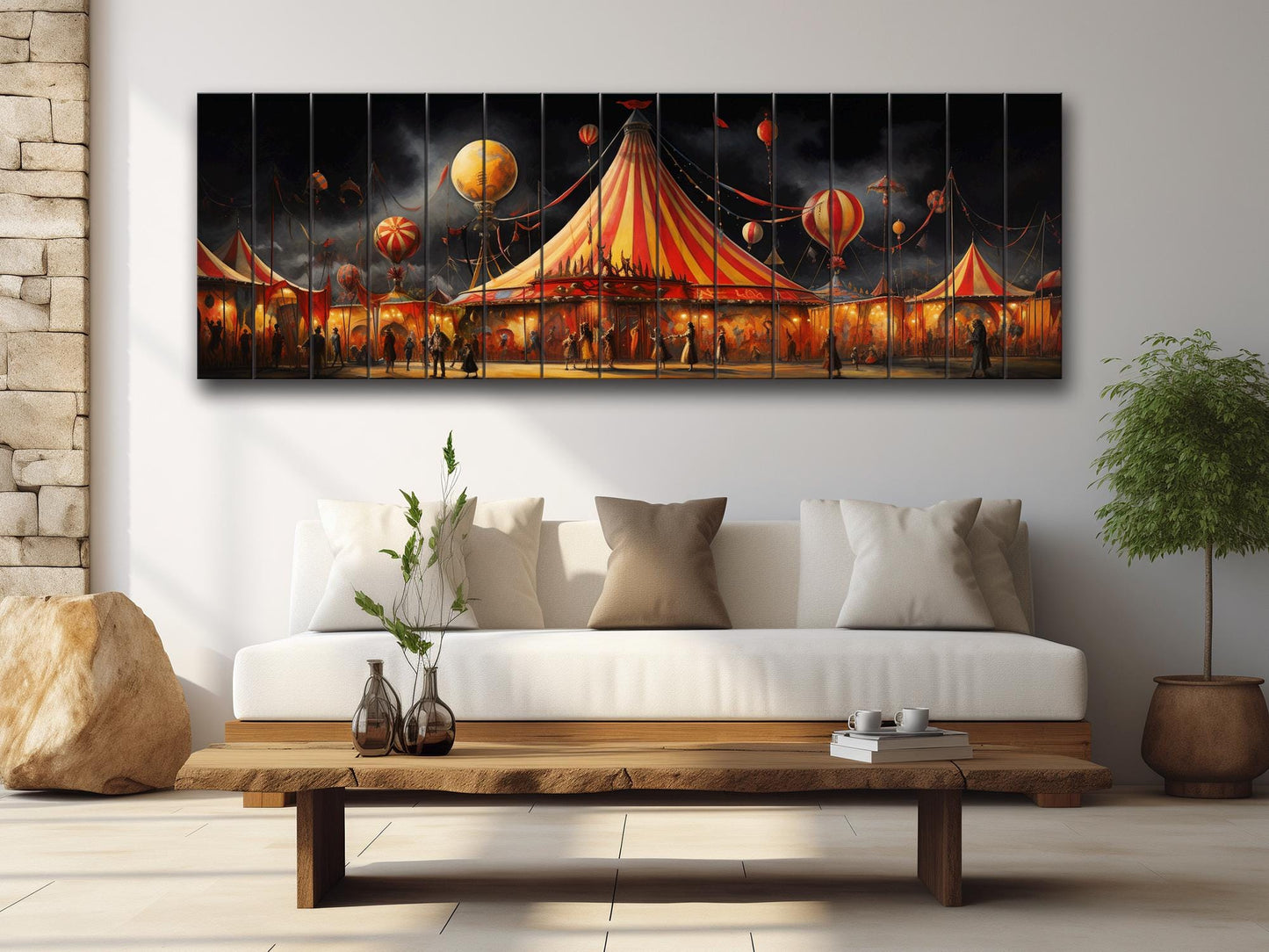 Carnival,  Circus Print On Natural Wood
