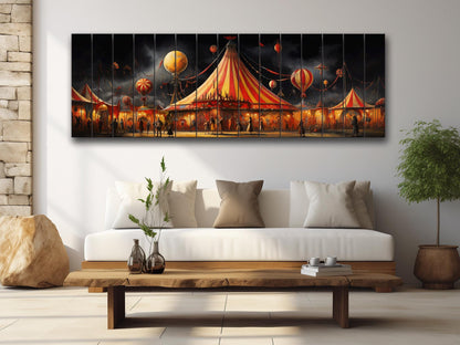 Carnival,  Circus Print On Natural Wood