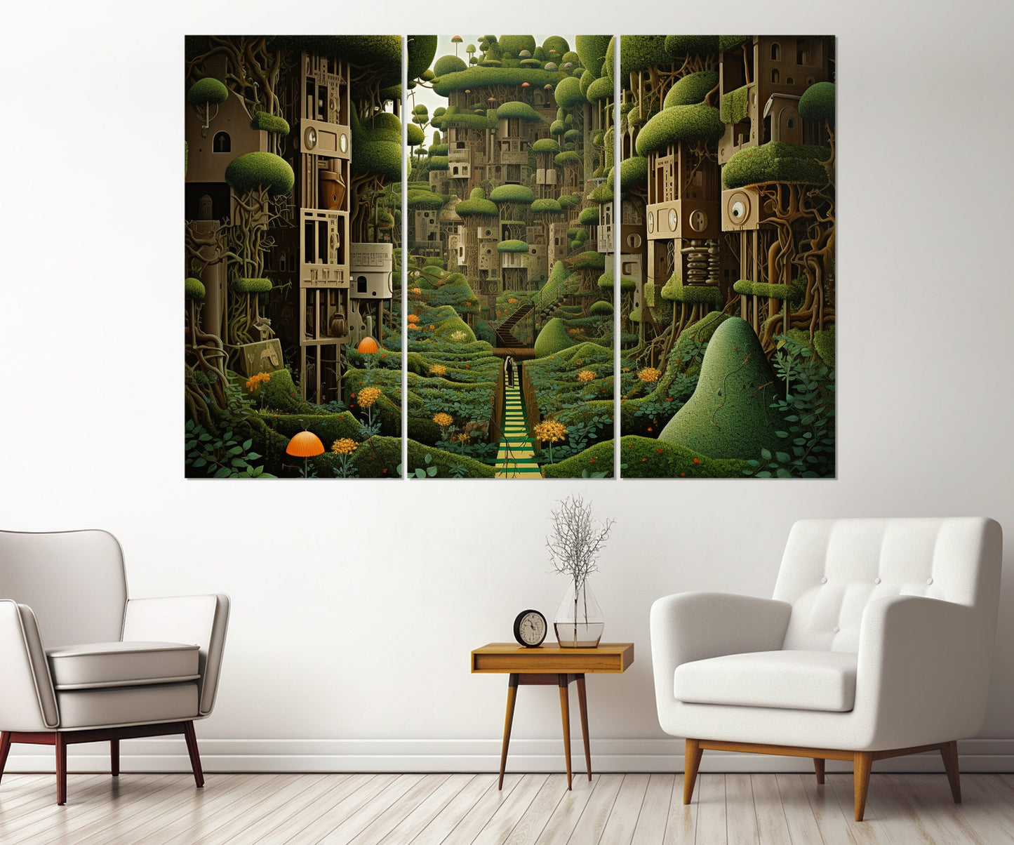 Abstract Garden Canvas - Framed Cotton Print | Fantasy Wall Art Green Painting