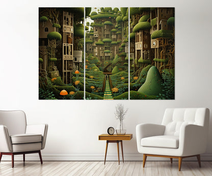 Abstract Garden Canvas - Framed Cotton Print | Fantasy Wall Art Green Painting